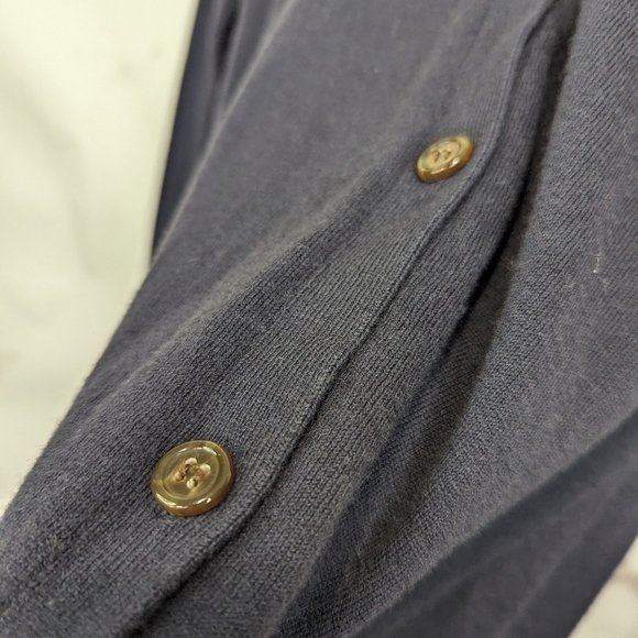 Logo by Lori Goldstein Cardigan Size Small V Neck Blue Chiffon Lace Trim Tunic - Picture 9 of 11